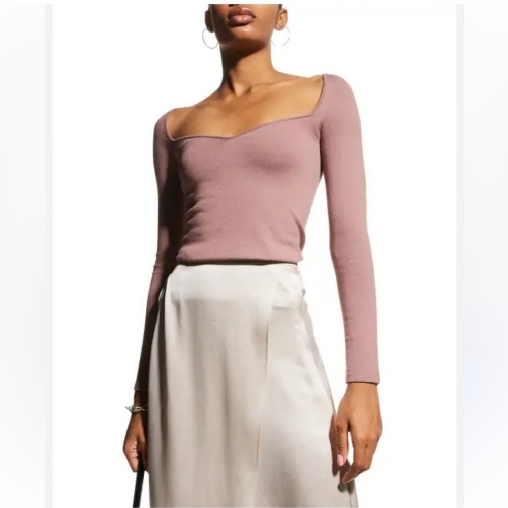 Vince Sweetheart Neck Knit Top Sweater Cotton Wool Modal Pink size Small
